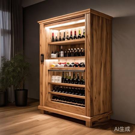酒柜材质实木/不锈钢，LED灯