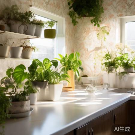 厨房绿植墙纸，焕新亮丽